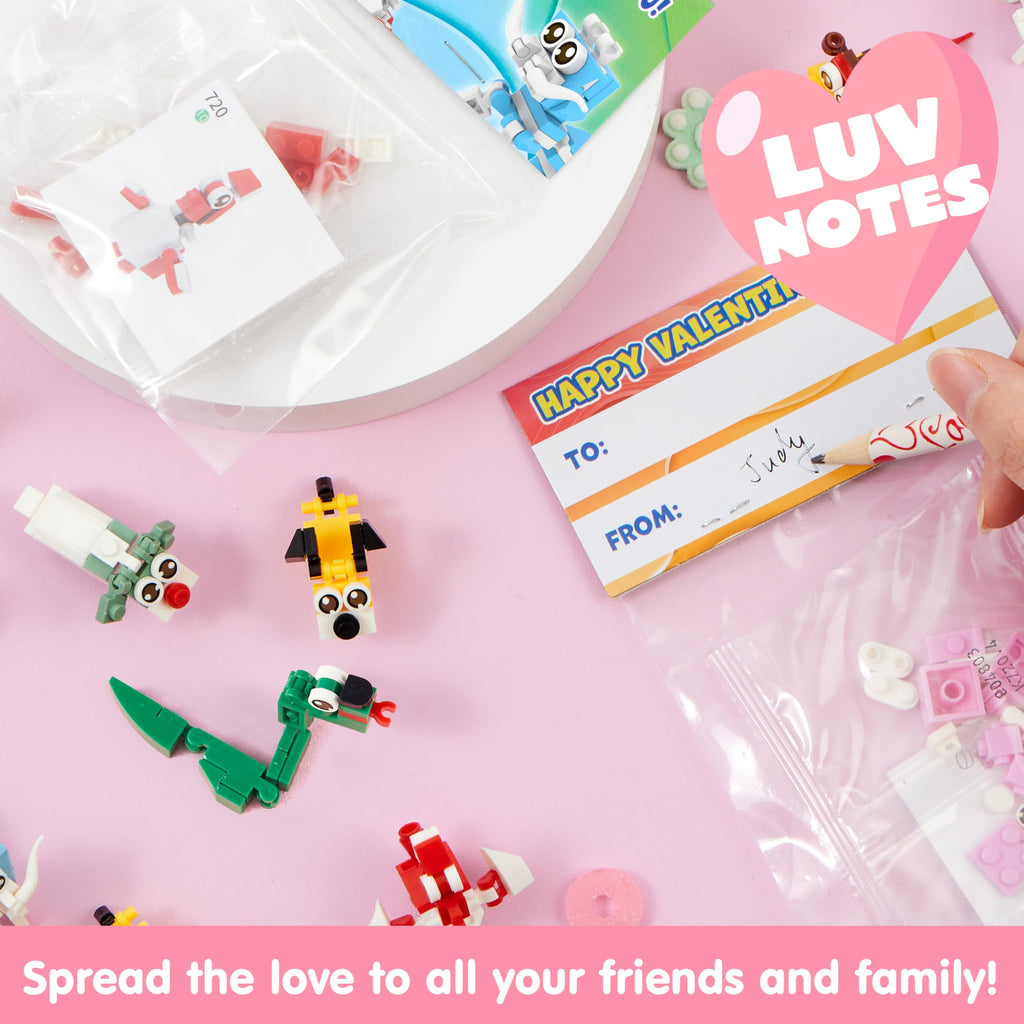 JOYIN 24 Packs Valentines Day Gift Cards with Animal Building Blocks for Party Favor Toy, Valentine's Classroom Exchange, Kids Classroom School Prize