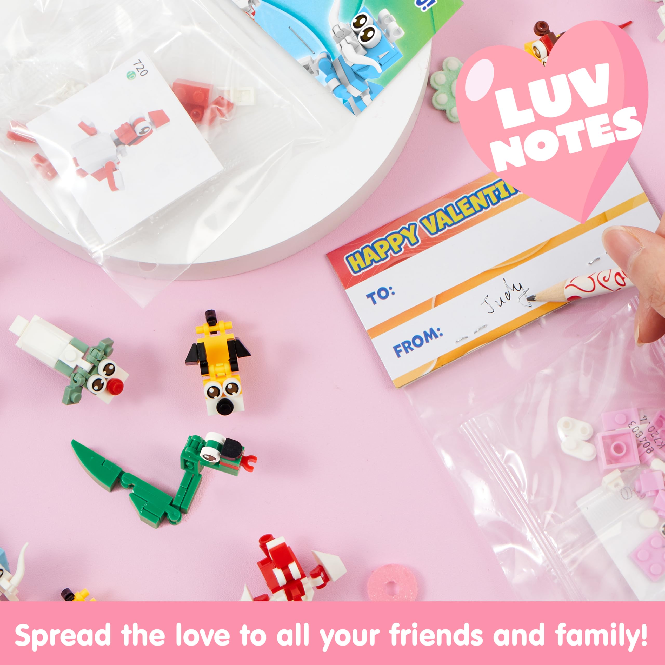 JOYIN 24 Packs Valentines Day Gift Cards with Animal Building Blocks for Party Favor Toy, Valentine's Classroom Exchange, Kids Classroom School Prize