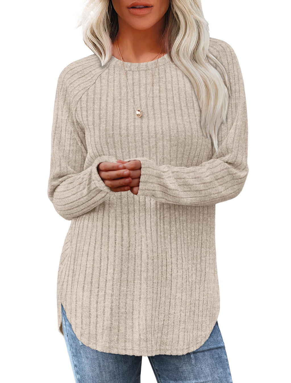 Saloogoe Womens Fall Fashion 2025 Tunic Shirts for Women Dressy Casual Long Sleeve Top Trendy Outfits Fall Must Haves Cream M