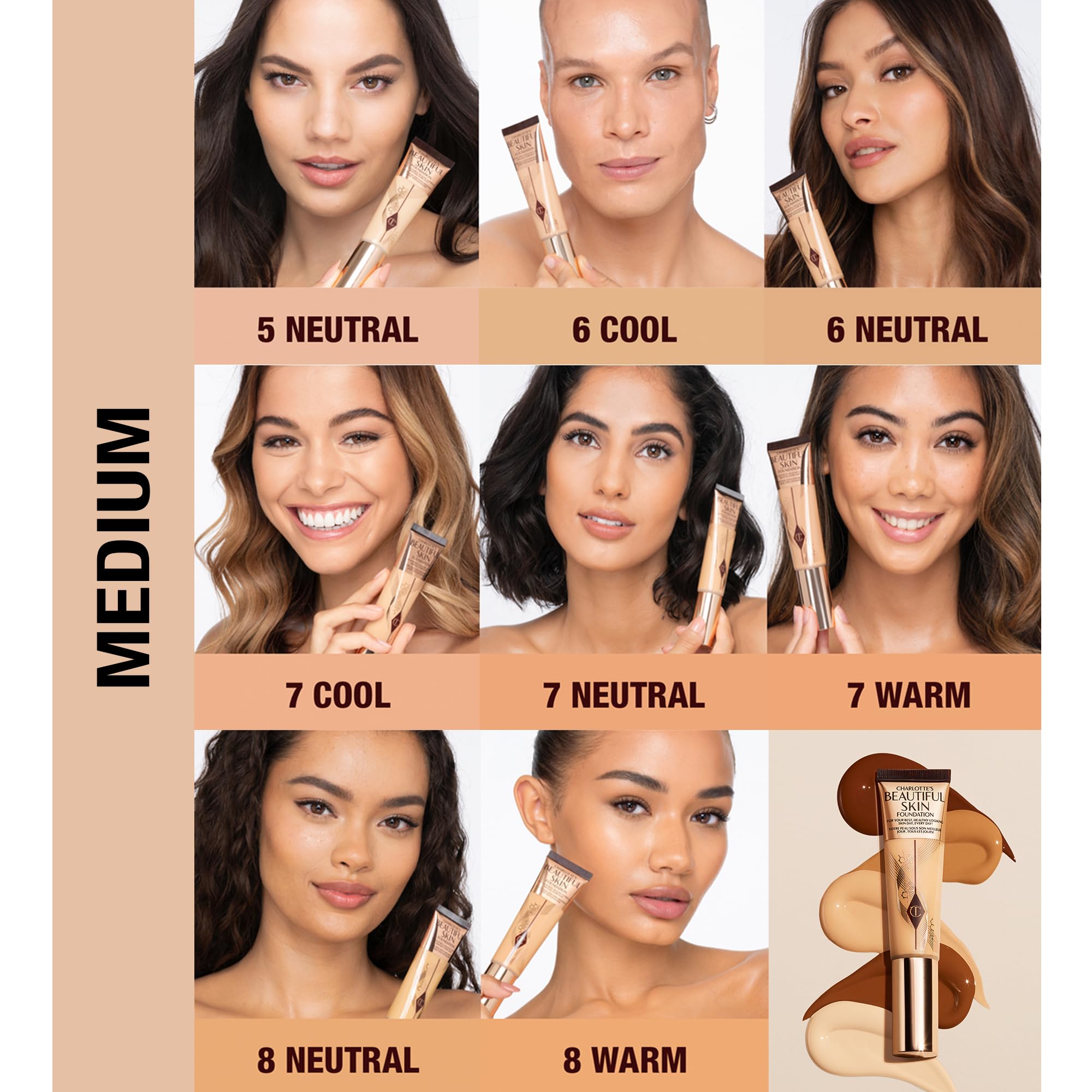 Charlotte Tilbury Beautiful Skin Medium Coverage Hydrating Foundation - Buildable Liquid Makeup for Instant Glow, Plumping Hydration & Lasting Skincare Benefits - 7 Cool