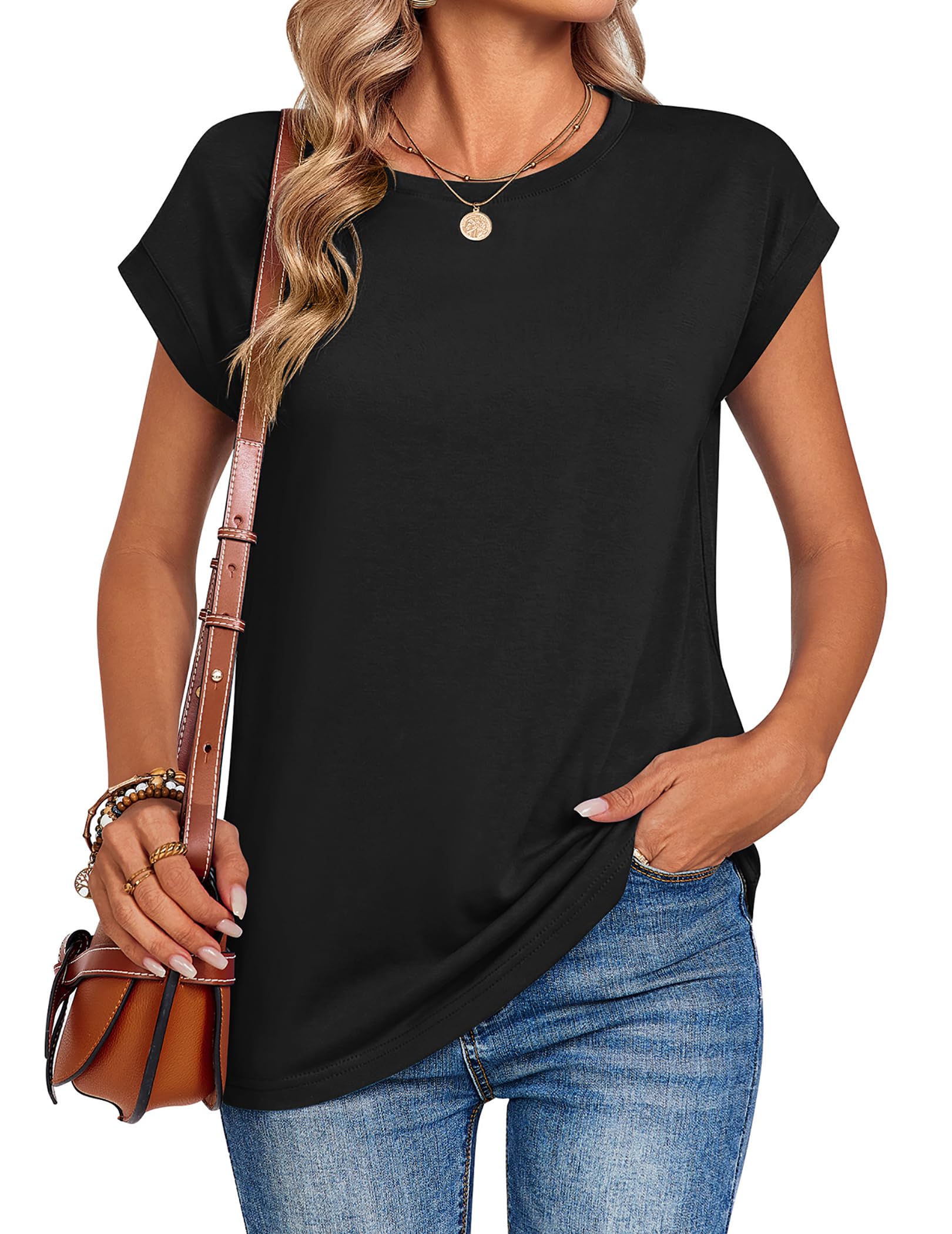 Zeagoo Short Sleeve Shirts for Women Casual Tshirts Shirts Business Dressy Spring Fashion Outfits Trendy Clothes Black