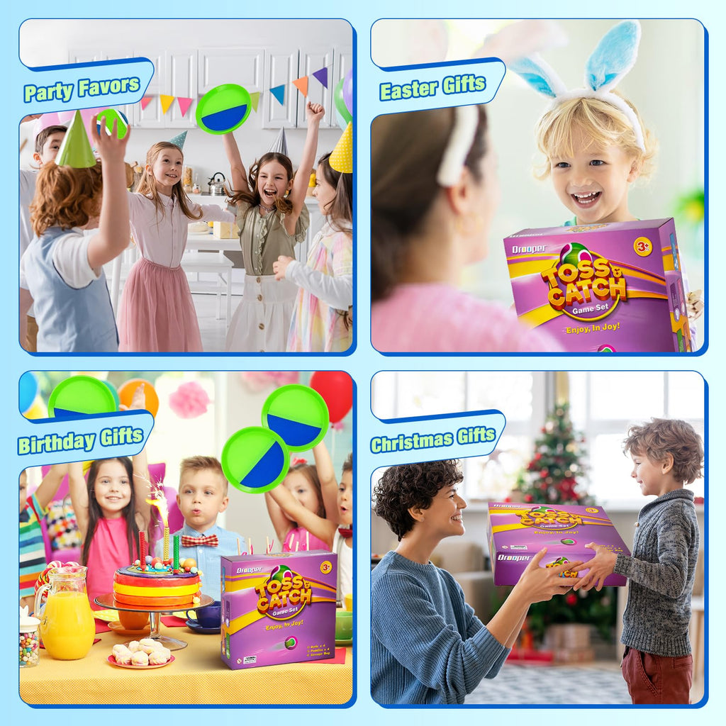 Toss and Catch Ball Game Set - Classic Kids Outdoor Indoor Activity Toys - Great Games for Beach Pool Yard Camping - Sticky Paddle Ball Toy Gift for Toddlers Boys Girls 3 4 5 6 7 8 9 10 11 12 Year Old