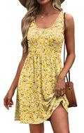 WIHOLL Summer Dresses for Women 2026 A Line Sleeveless Spring Dresses for Women Casual Cute Beach Vacation Clothes Fashion Floral Dress Sundresses with Pockets Womens Sun Dress Yellow M