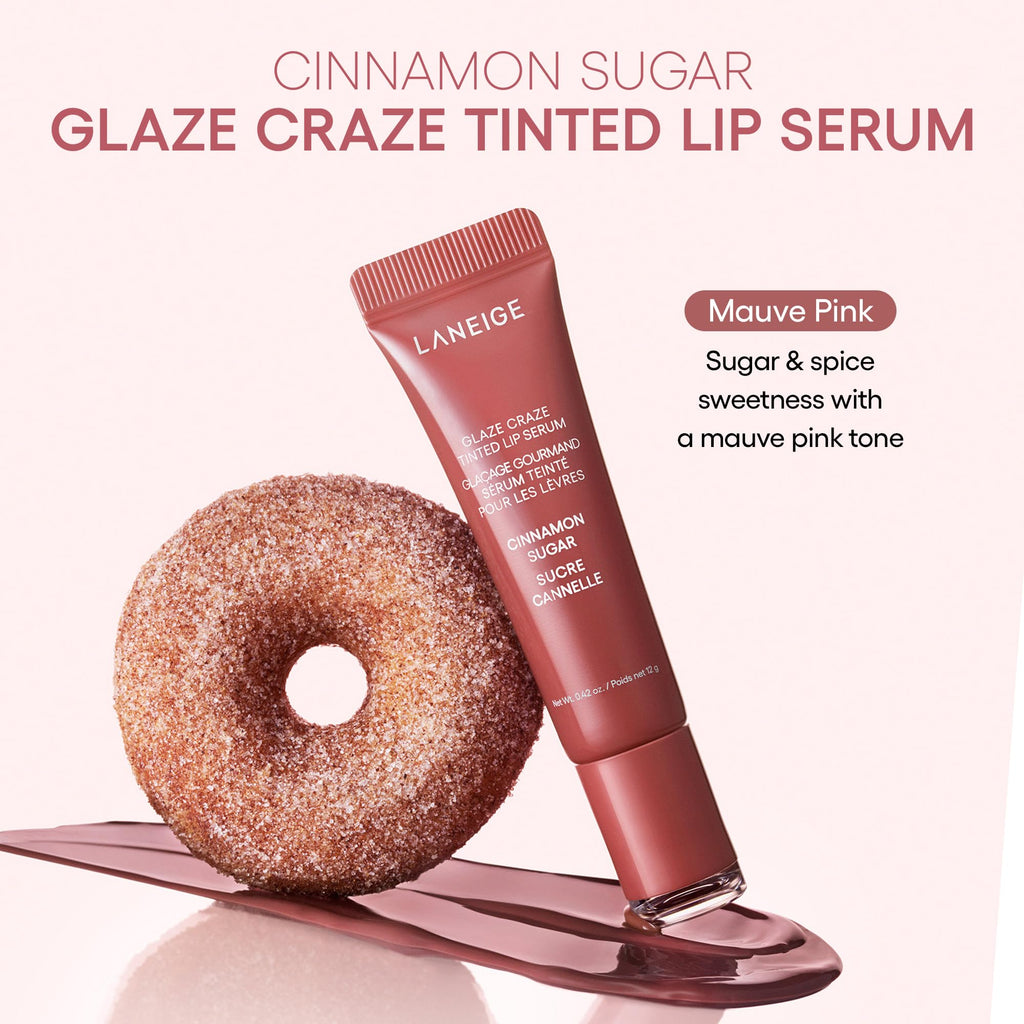 LANEIGE Glaze Craze Tinted Lip Serum: Hydrating, Lip Barrier-Boosting, Softening Lip Serum Treatment for Glossy & Buildable Shine, Nourished Lips| Korean Skin Care, Cinnamon Sugar