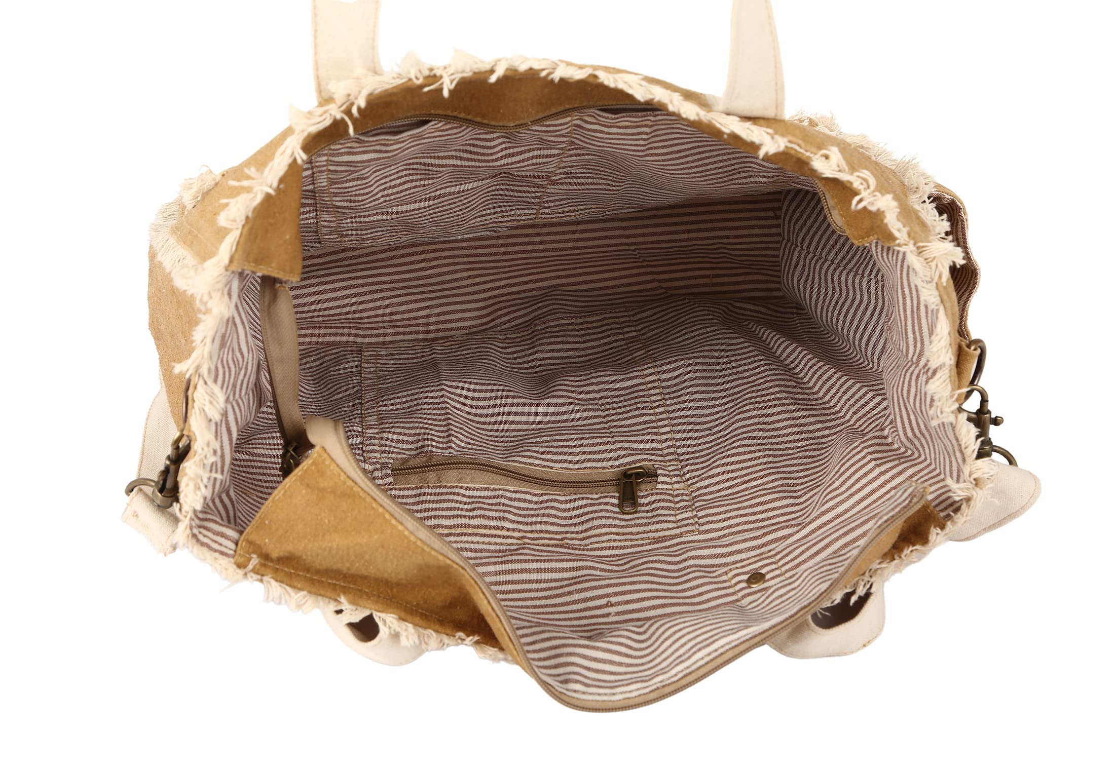SEL de MER Upcycled Large Canvas Crossbody/shoulder Bag for women with removable shoulder strap canvas tote boho handbag (Khakhi)