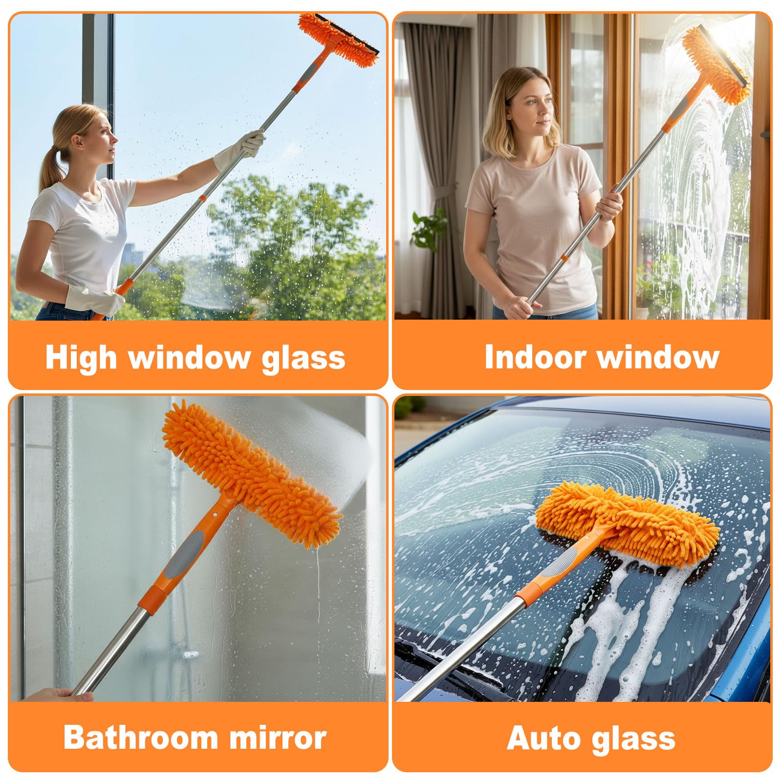 Lemosyu 3-in-1 Window Cleaner Tool with Rotating Head,67" Window Squeegee with Extension Pole, Window Cleaning Squeegee Kit for Indoor & Outdoor High Windows and Car Glass