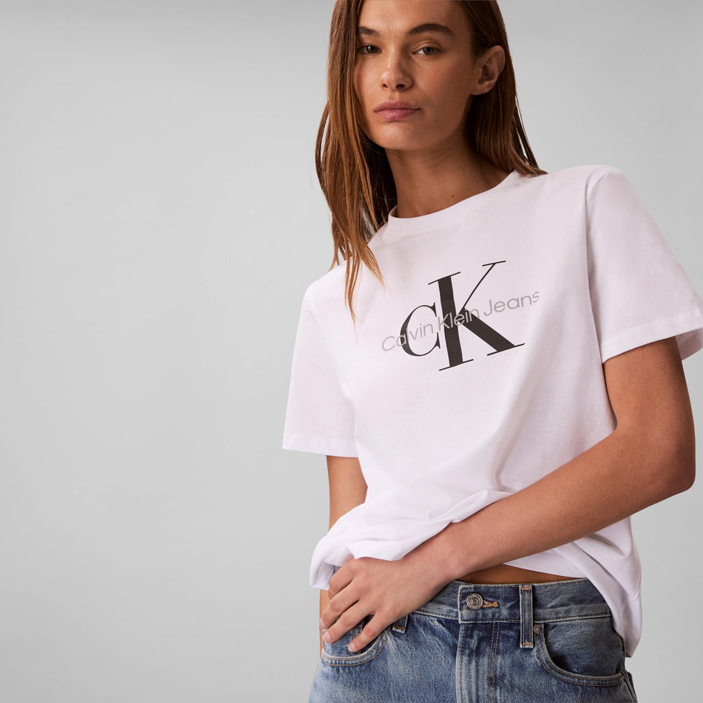Calvin Klein Women's Monogram Logo Crewneck T-Shirt Brilliant White