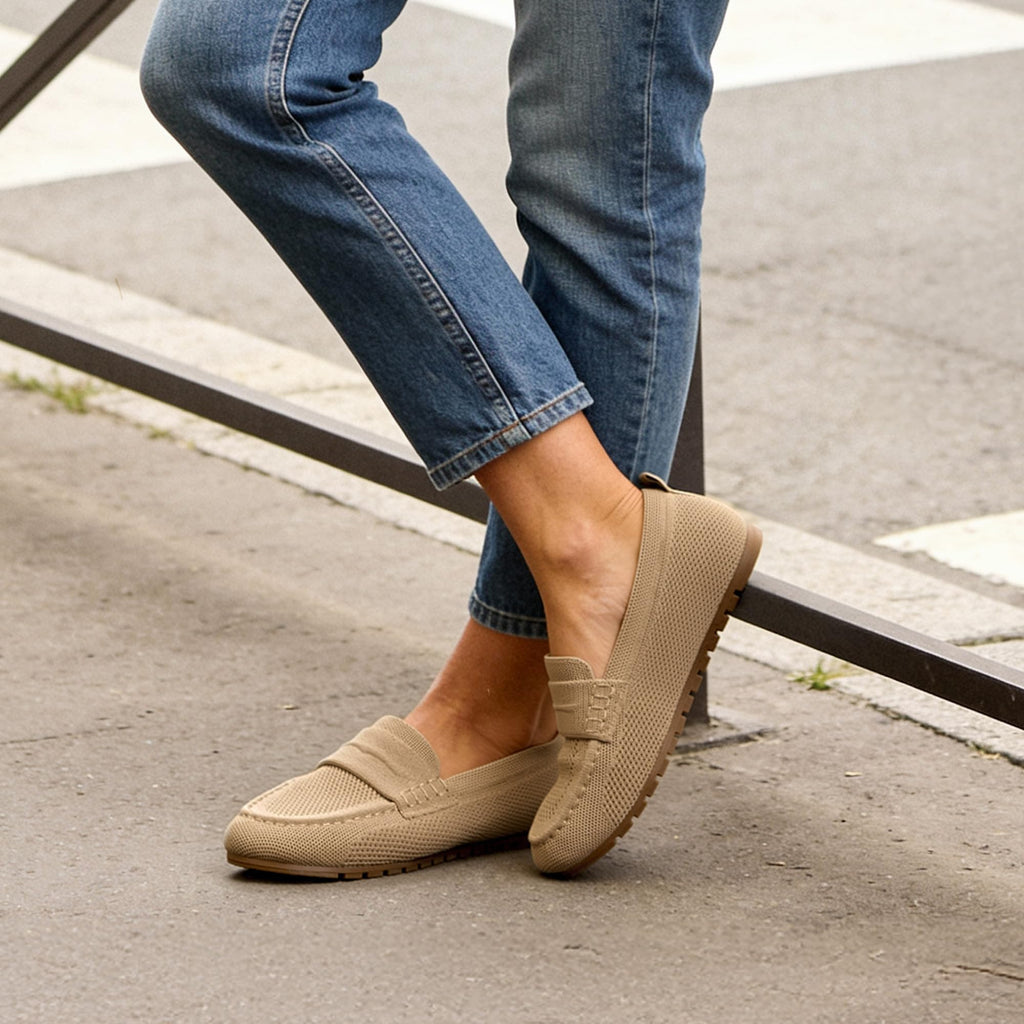 DREAM PAIRS Loafers for Women Penny Knitted Loafer Casual Comfortable Slip On Flats Work Business Walking Shoes,Size 6.5,Nude,SDLS26001W