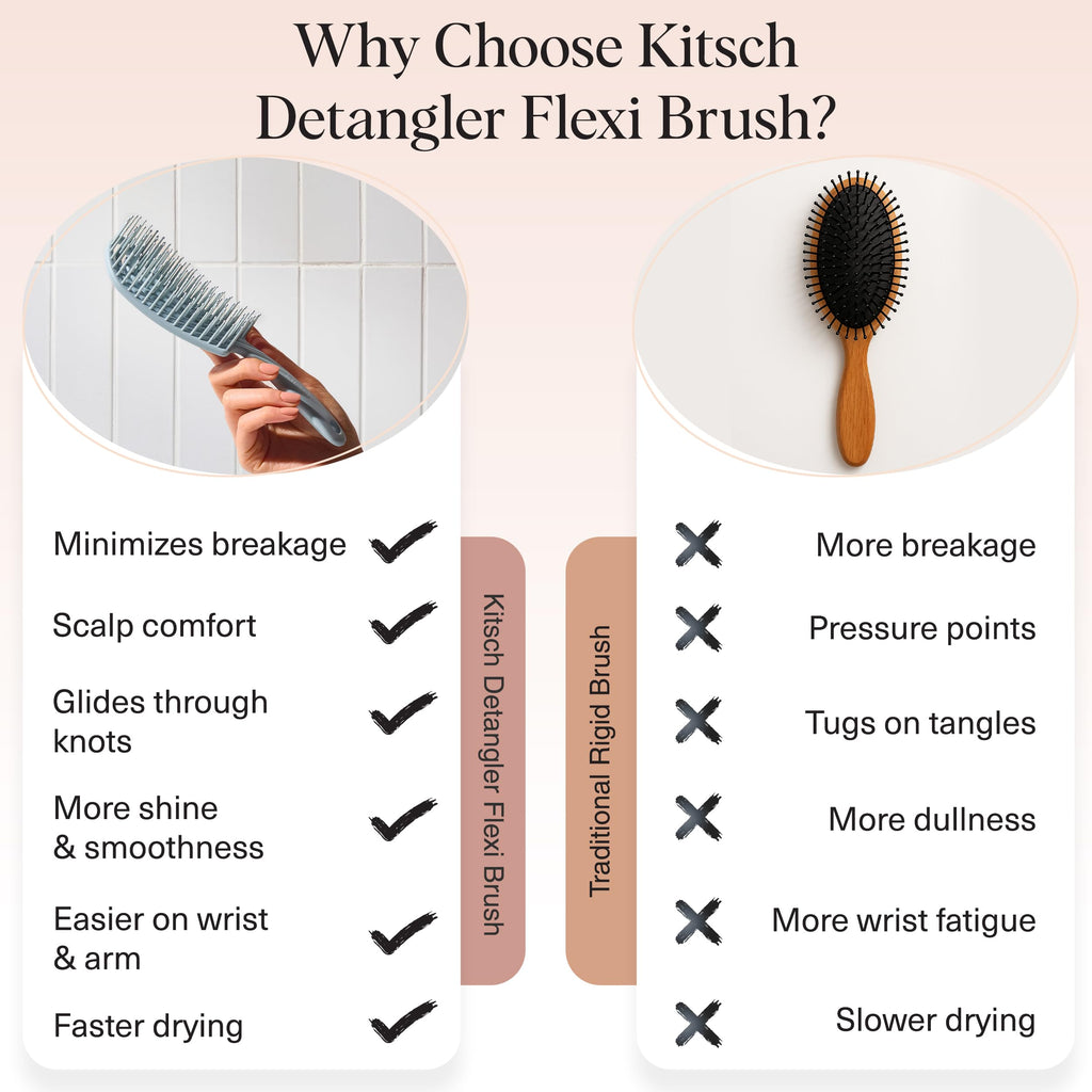 Kitsch Detangler Brush – Flexible Curly Hair Brush for Women, Men & Kids | Detangling Hairbrush with Bendable Frame and Ultra-Smooth Bristles for Wet or Dry Strands - Haze Blue