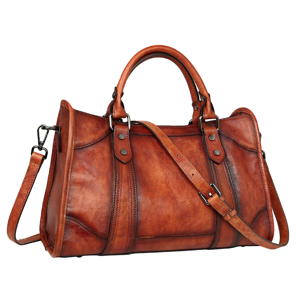 Iswee Dark Brown Leather Purse for Women Satchel Handbags Shoulder Tote