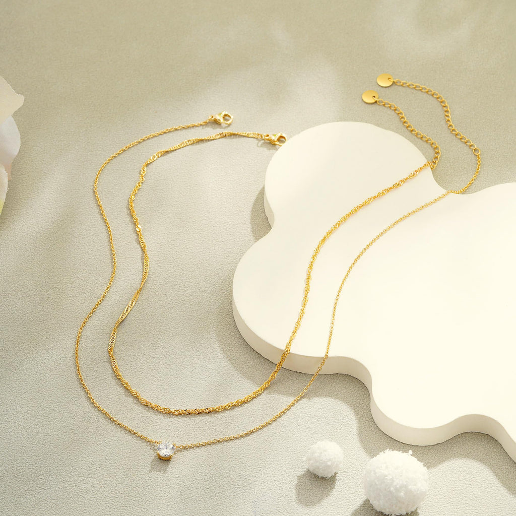 Treasure Bender Gold Necklace for Women Trendy - 14K Gold Plated Layered CZ Necklace Dainty Gold Pendant Choker Chain Necklaces Waterproof Non Tarnish Jewelry for Women Gifts