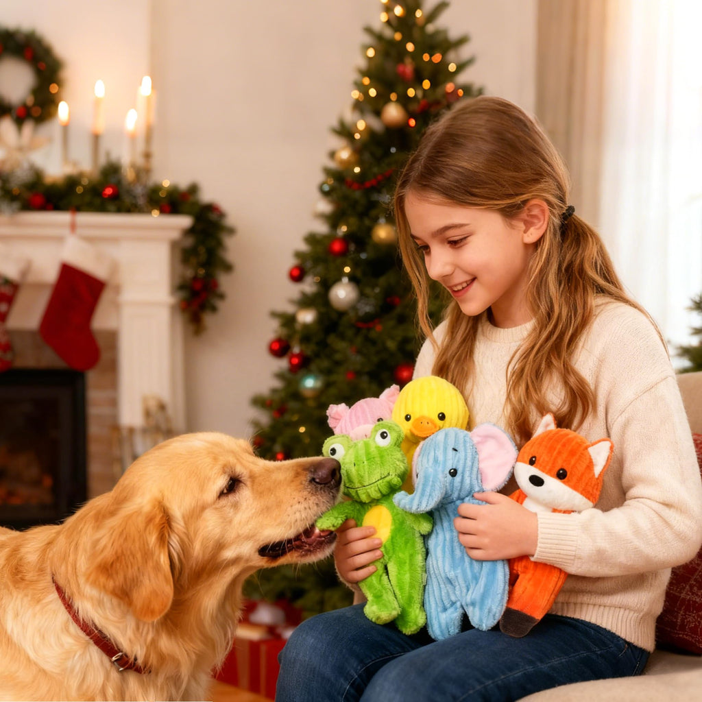 Prime Pets 5 Pack Plush Squeaky Dog Toys, No Stuffing Bodies, Crinkle Pet Toys for Small Medium Large Dogs, Puppy Chew Toy to Keep Them Busy