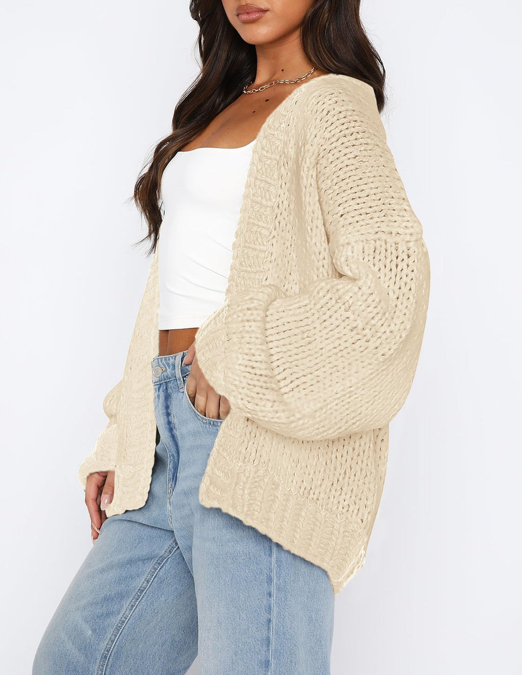 PRETTYGARDEN Cardigan Sweaters for Women Trendy Fall Fashion 2025 Long Sleeve Chunky Knit Cardigans Winter Clothing Outfits (Beige,Small)