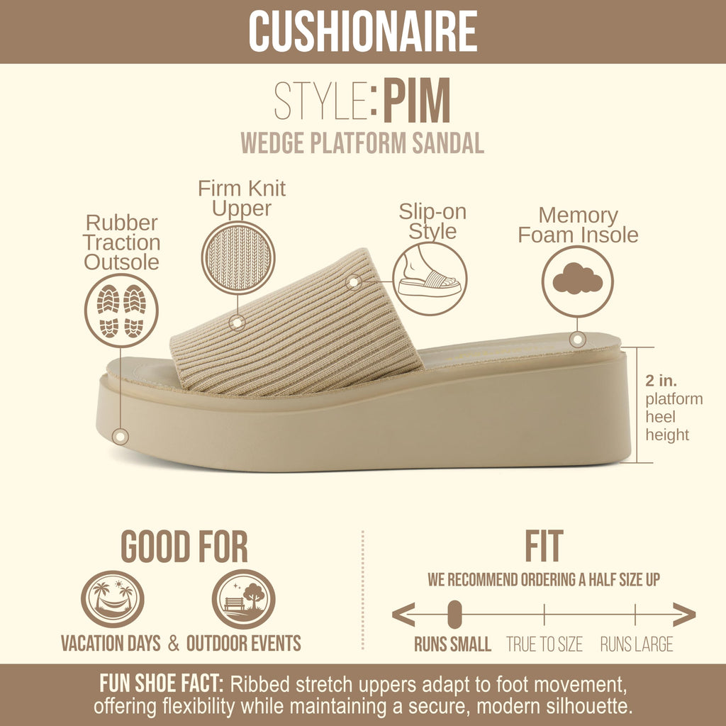CUSHIONAIRE Pim Wedge Chunky Platform Womens Sandals with Firm Knit Upper & Memory Foam Summer Sandals for Women 2026, TAUPE 9.5