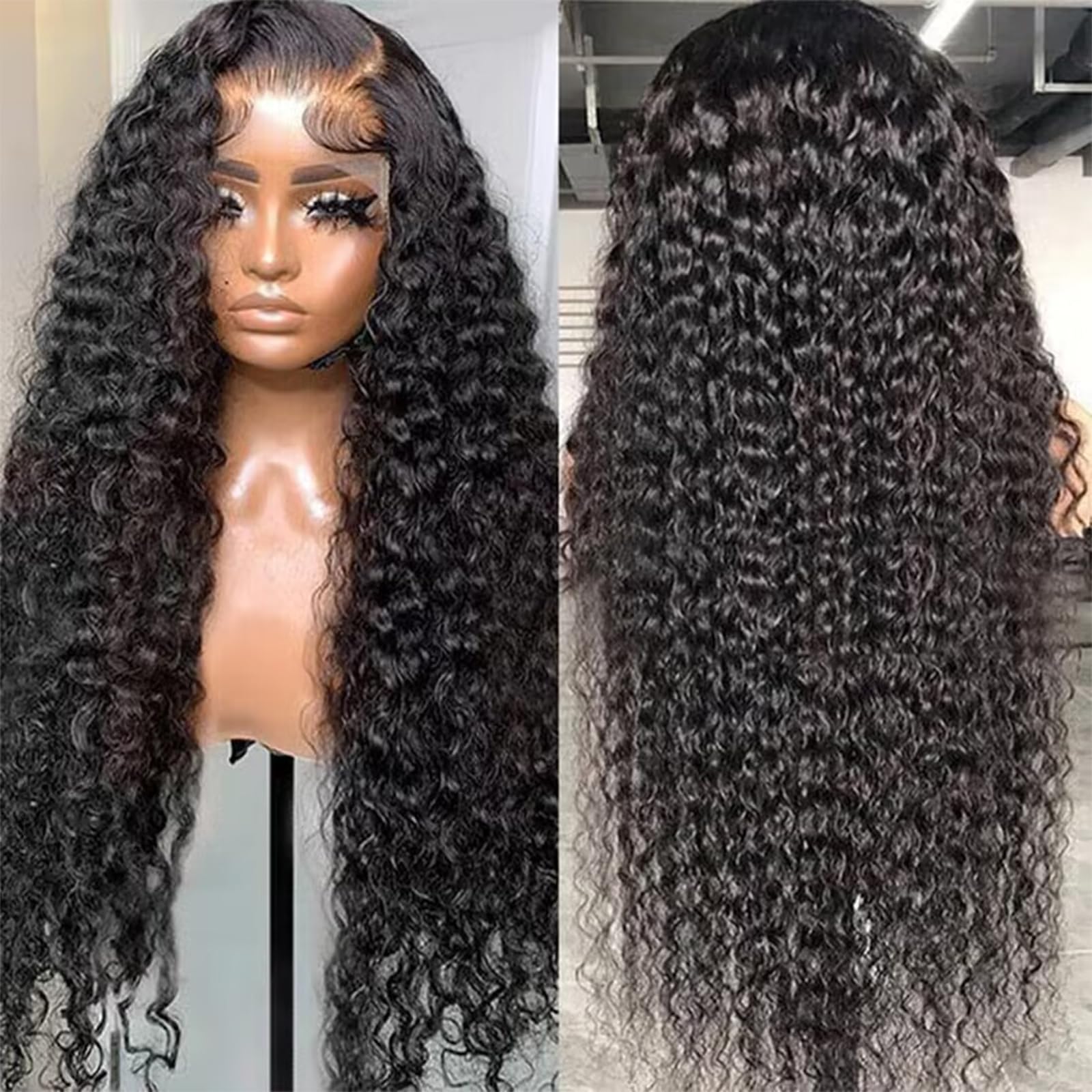 Nsvnsv 13x6 Deep Wave Lace Front Wigs Human Hair Wigs for Women 180% Density HD Transparent Deep Curly Lace Frontal Wigs Human Hair Pre Plucked with Baby Hair Natural Color 20 Inch