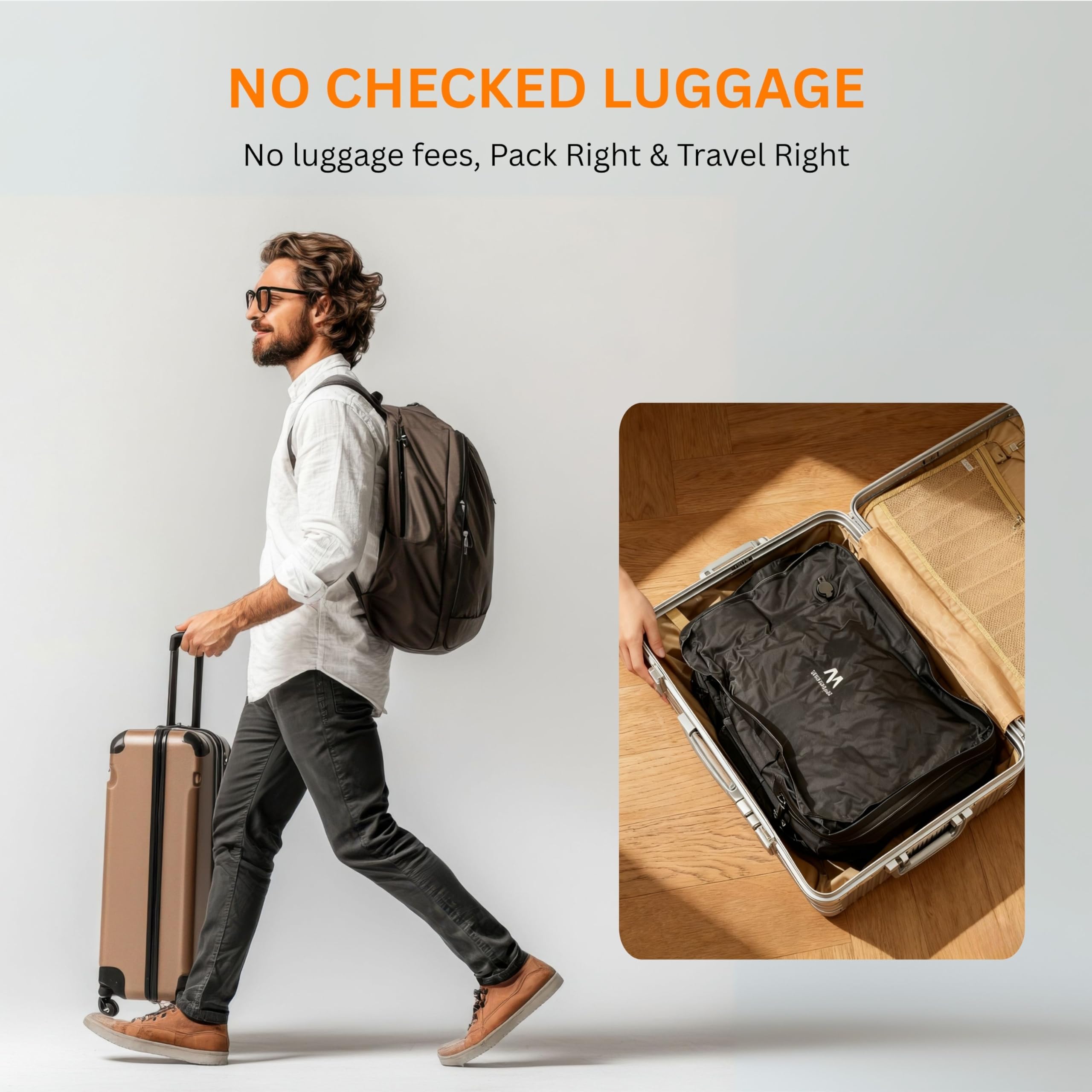 Megaback Vacuum Bags for Travel with Pump, Reusable Vacuum Compression Bags for Luggage, IP68 Waterproof, Top-open Design, Fits 20/24/28 Inch Suitcase (2PC+Pump, 43L)