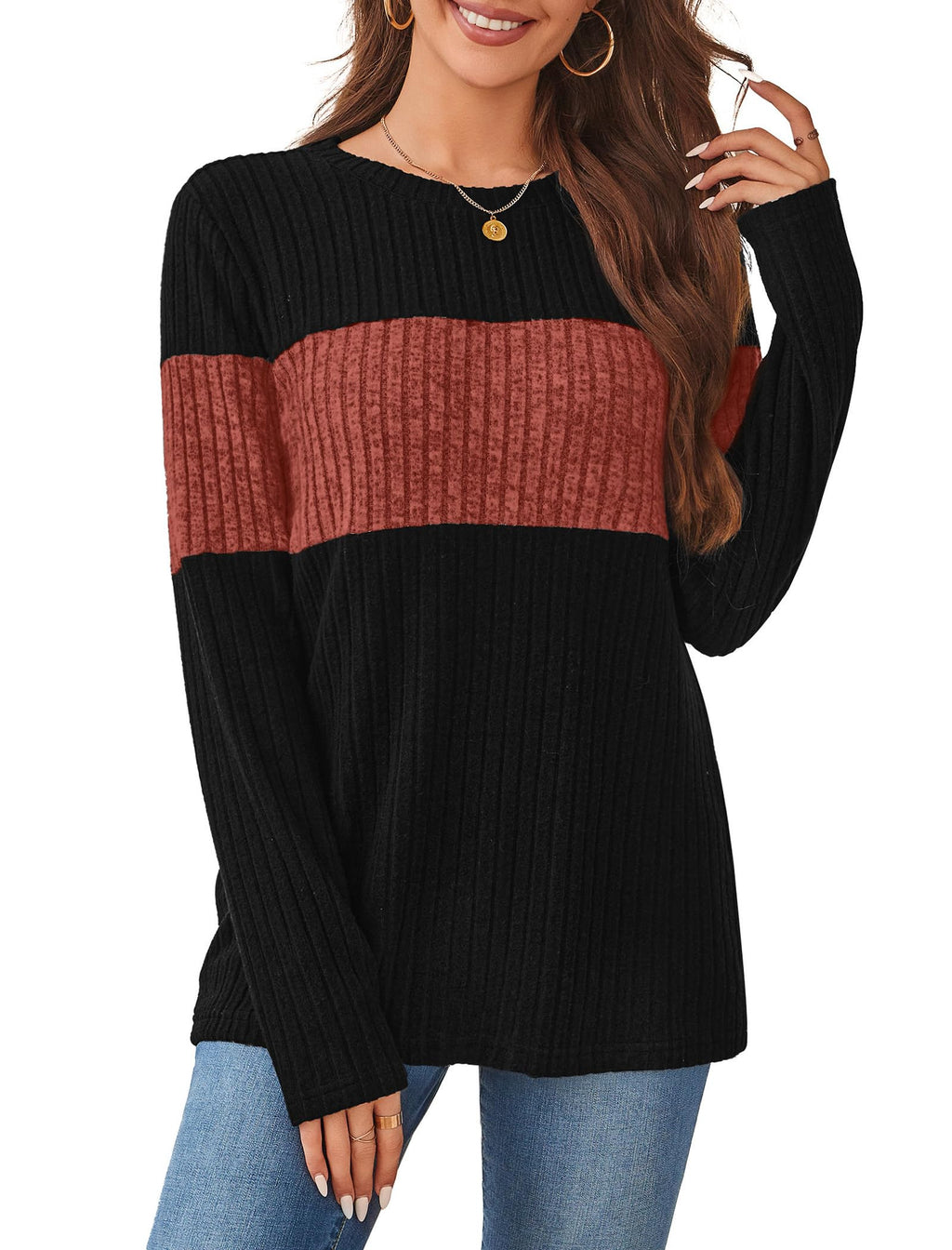 WIHOLL Fall Outfits for Women 2026 Dressy Casual Sweaters Trendy Long Sleeve Shirts Fall Clothes Old Money Winter Tops Cute Caramel L