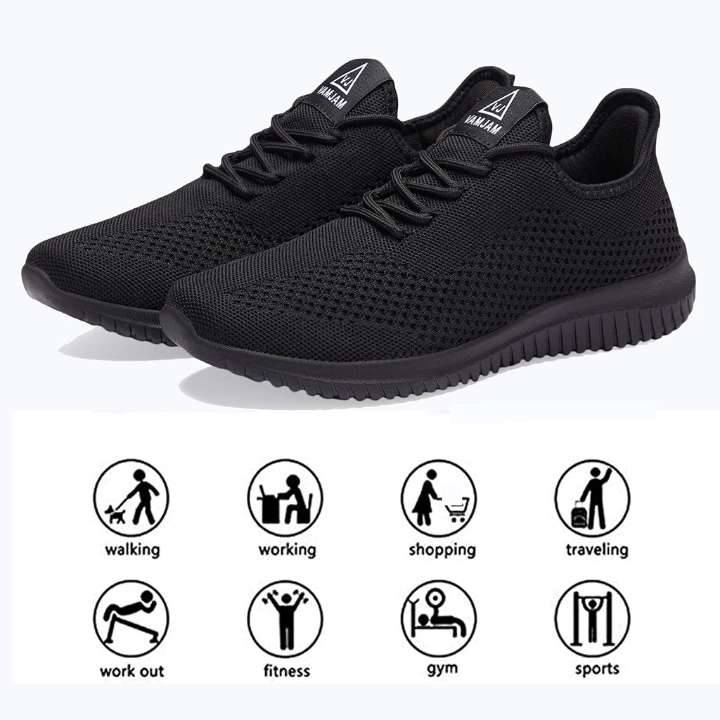 VAMJAM Men's Running Shoes Ultra Lightweight Breathable Walking Shoes Non Slip Athletic Fashion Sneakers Mesh Workout Casual Sports Shoes All Black Size 6.5