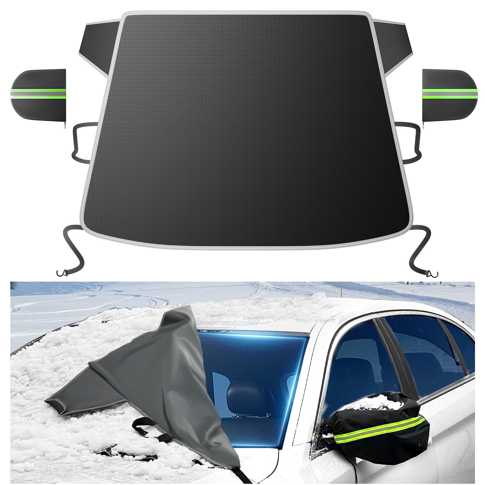DooGooCoo [Upgraded] 7-Layer Car Windshield Snow Cover, [Efficient Winter Protection] Against Snow, Ice, Frost and Water, [Military-Grade Durable] Universal Fit for Cars, SUVs, and Trucks-Medium