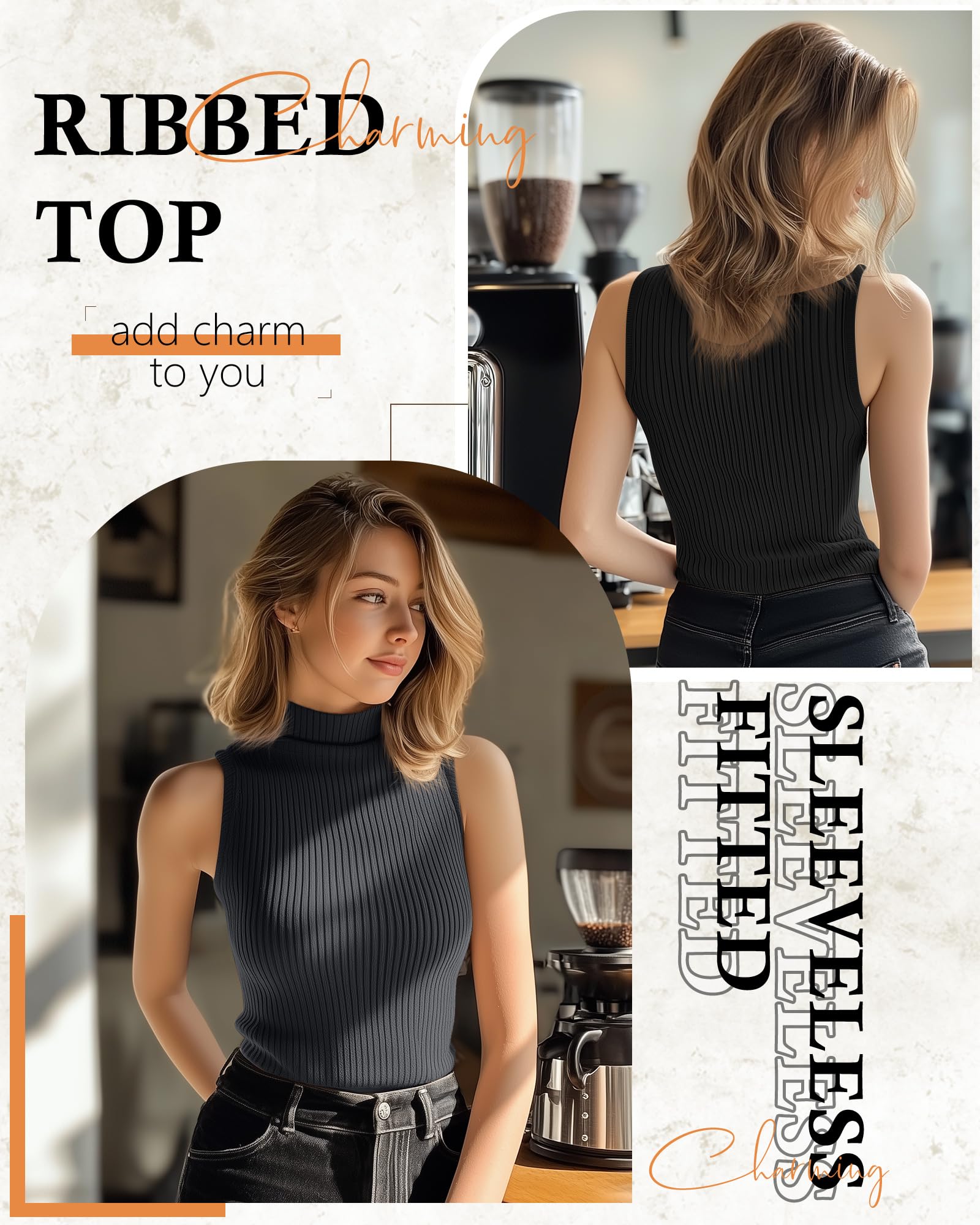 Xaatren 3 Pack Women's Sleeveless Turtleneck Shirts, 3-Color, Large