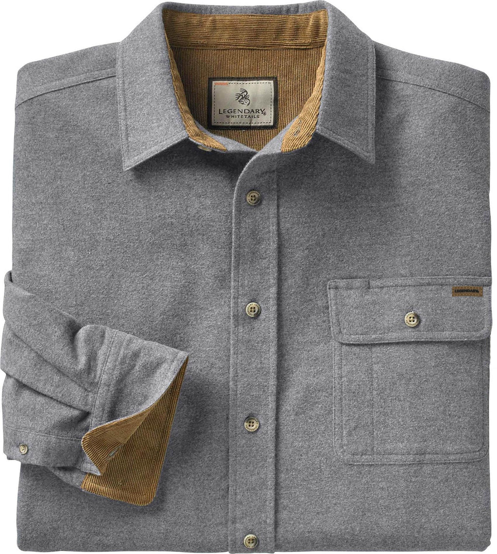 Legendary Whitetails Mens Long Sleeve Button Down 100% Cotton Flannel Shirt, Charcoal Heather, LRG