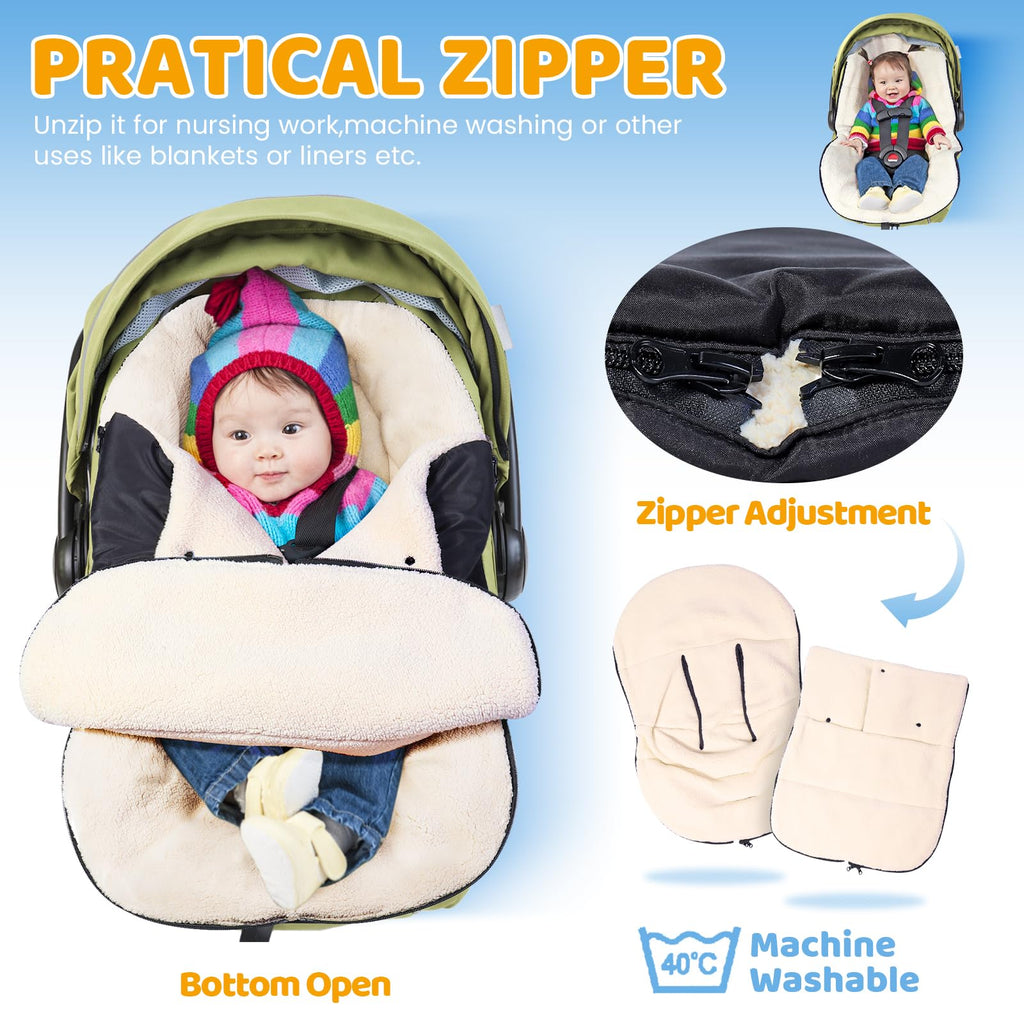 Orzbow Winter Carseat Cover for Baby | Infant Car Seat Cover, Waterproof Car Seat Blanket with Adjustable Collar | Warm and Cozy Fleece Carseat Canopy Blanket for Baby Winter Essentials, Black
