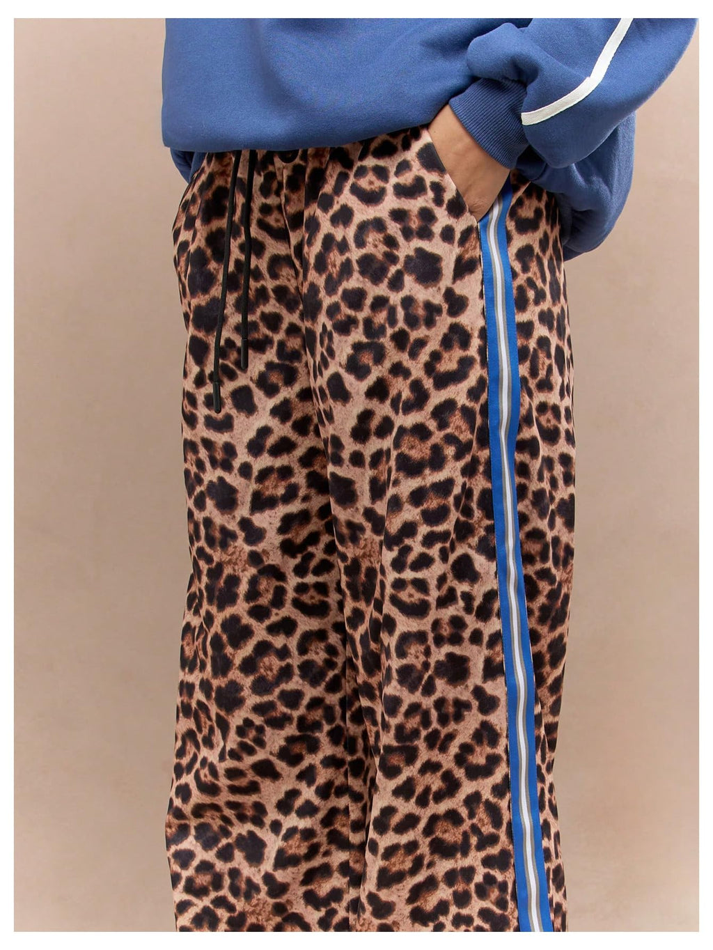 WDIRARA Women's Y2k Leopard Print Pants Elastic Waist Wide Leg Pants Trousers Bottoms Brown Blue X-Small