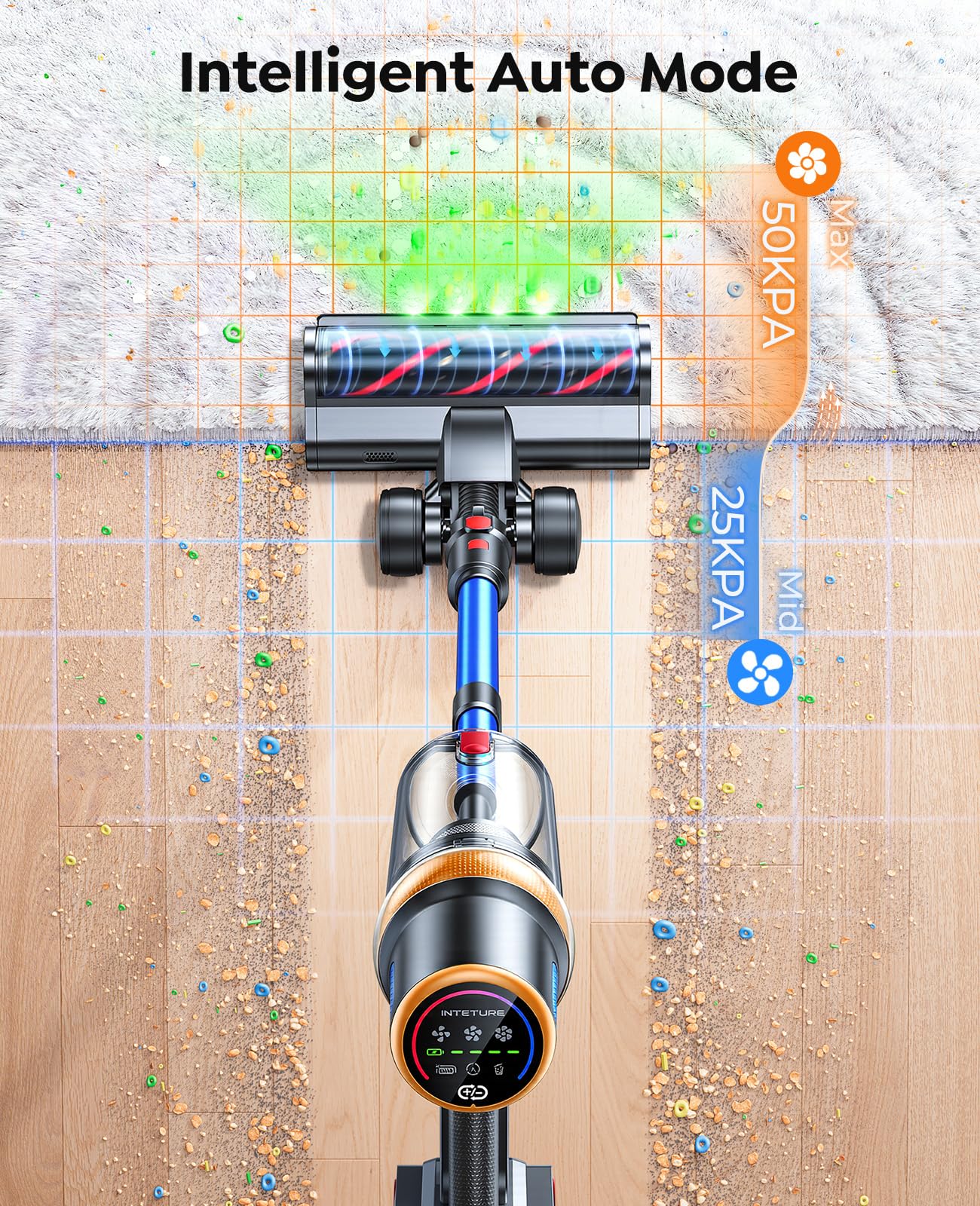 Cordless Vacuum Cleaner, 600W 50KPA 65Mins Vacuum Cleaners for Home, Upgraded Stick Vacuum with Extra Mattress Cleaning Tool, Self-Standing, Anti-Tangled Vacuum Cordless for Pet Hair/Floors/Carpets