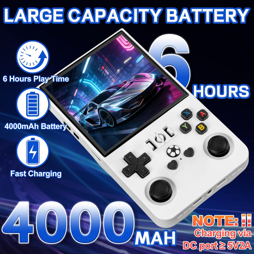 Rhesusco R36MAX Handheld Game Console - Support 22000+Classic Games,128G TF Card,Portable Console with 4.0-Inch Screen,Open Source System,4000mAh Battery,Birthday Gift for Adult or Partner - White