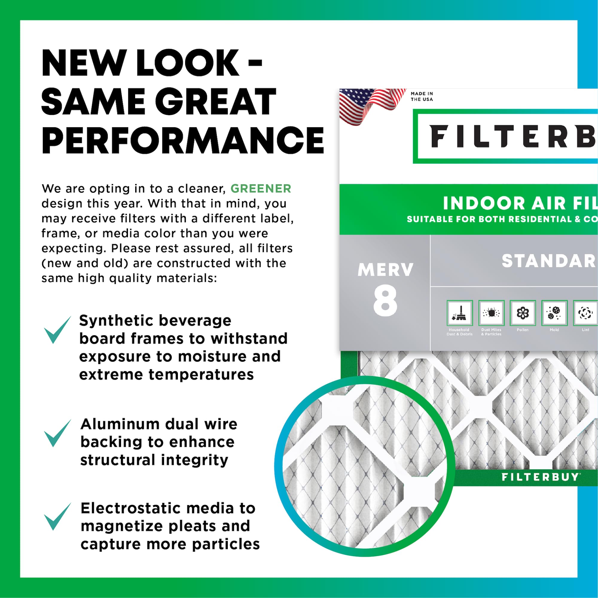 Filterbuy 14x14x1 Air Filter MERV 8 Essential Dust & Allergy Defense (4-Pack), Electrostatic Pleated HVAC AC Furnace Filters Replacement, Made in USA (Actual Size: 13.75 x 13.75 x 0.75)