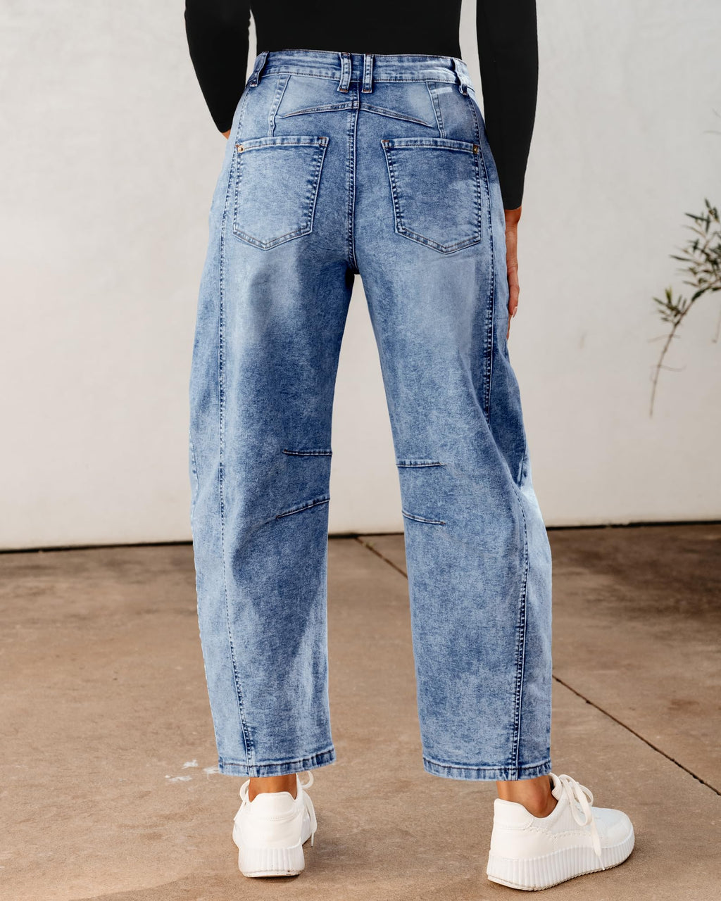 Utyful Barrel Leg Women's Baggy Jeans - Plus Size Stretch Jeans with Tummy Control - Reef Blue Size XX-Large (US 20-22)