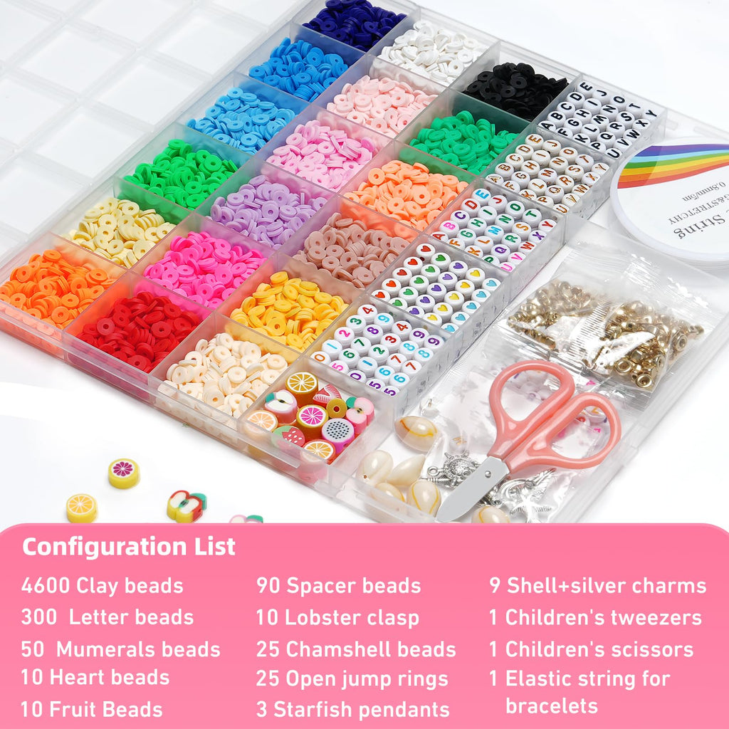 Redtwo 5100 Clay Beads Bracelet Making Kit, Flat Preppy Beads for Friendship Jewelry Making,Polymer Heishi Beads with Charms Gifts for Teen Girls Crafts for Girls Ages 8-12