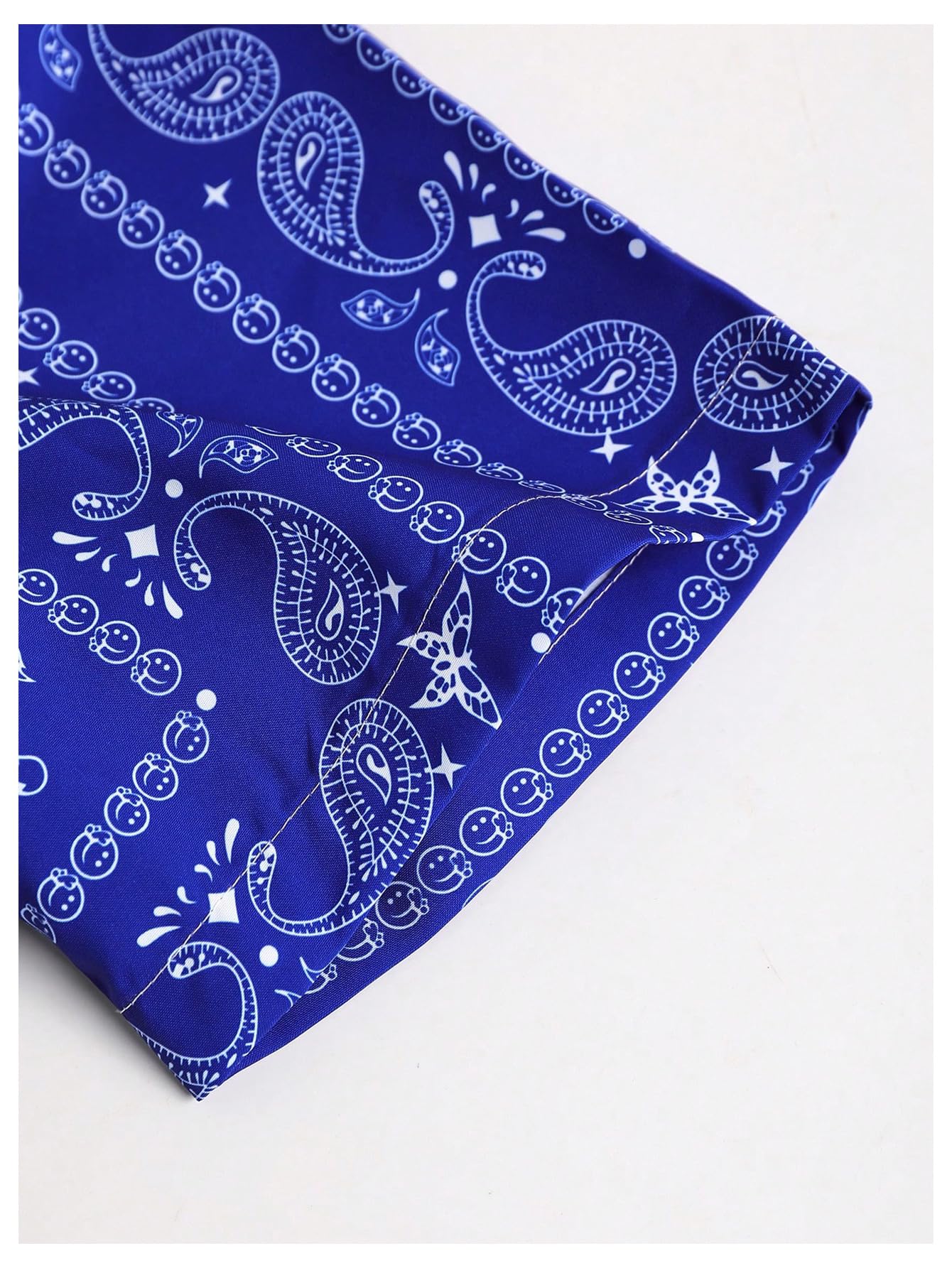 WDIRARA Men's 2 Piece Set Paisley Print Button Down Shirt Shorts Outfits Vacation Set Blue Small