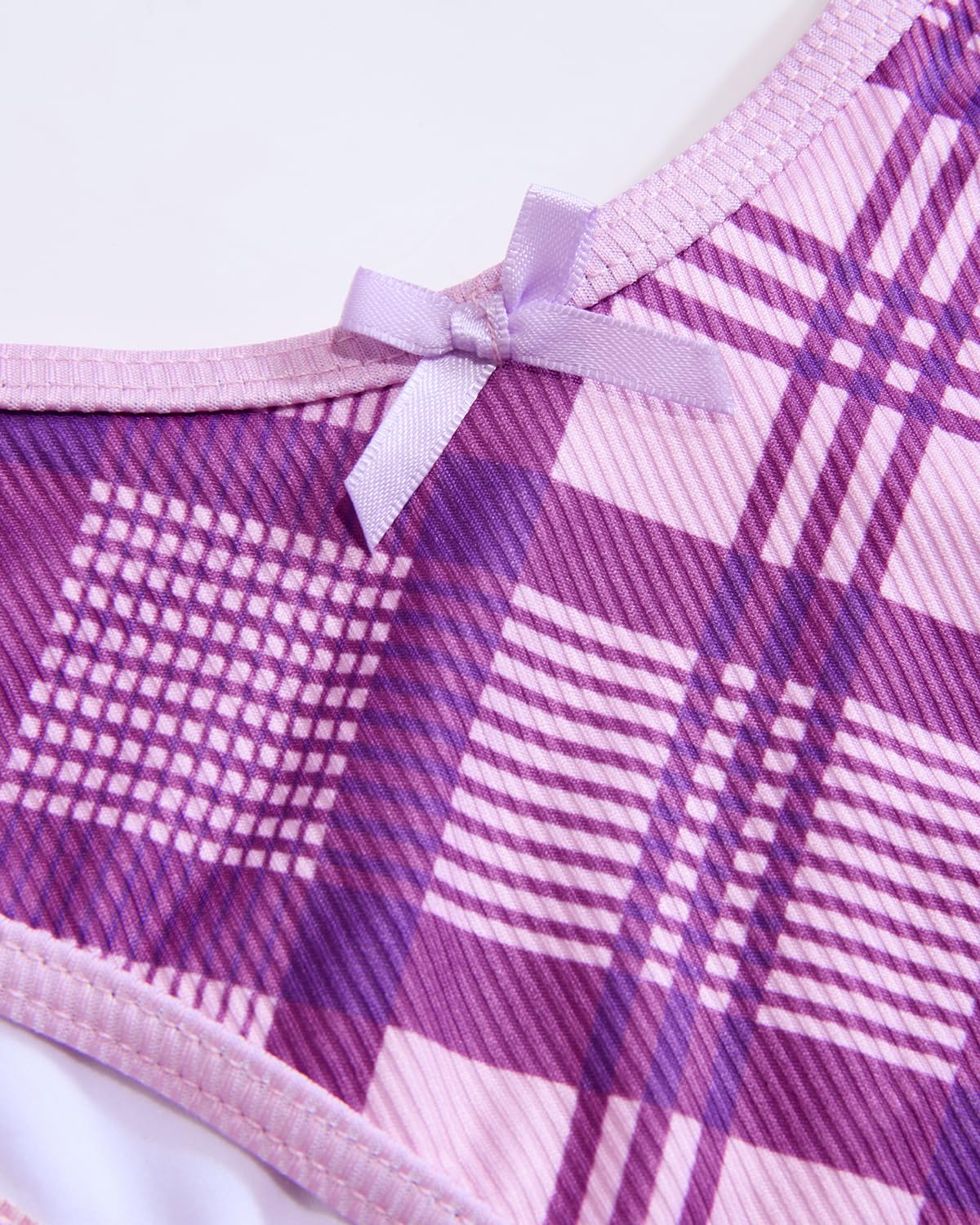 VOLAFA Women's Triangle Bikini Set Strapless Textured Bandeau Solid Cheeky Two Piece Swimsuit Bathing Suit (Small, Purple Plaid)