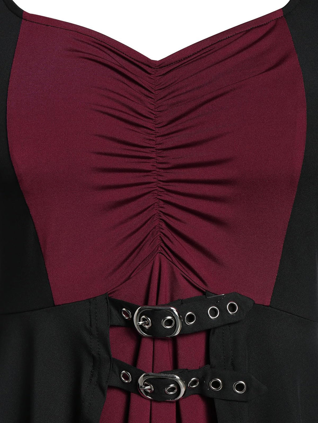 ROSE GAL Womens Plus Size Gothic Lace-up Back Two Tone Ruched Grommets Buckle Long Sleeve High Low Hem Tunic T-Shirt(Red_1/1X)