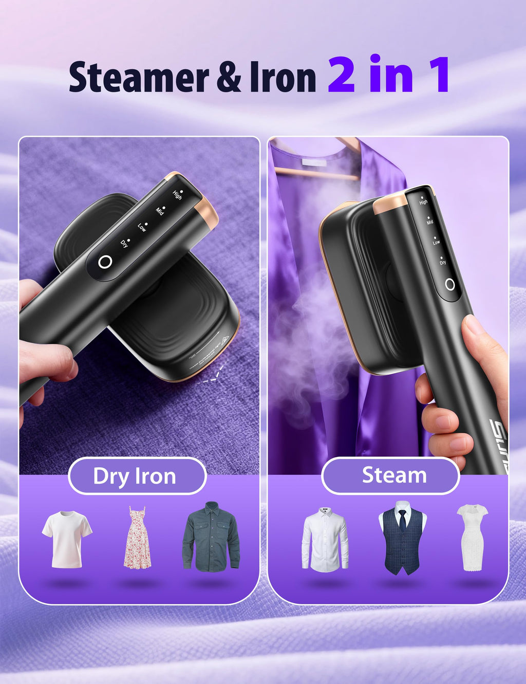 Steamer for Clothes Portable Handheld Garment Steamer,15s Fast Heat-up,180ml Tank,Steamer Ironing Gloves,35 Minutes of Continuous Ironing for Travel and Home(Black Gold)