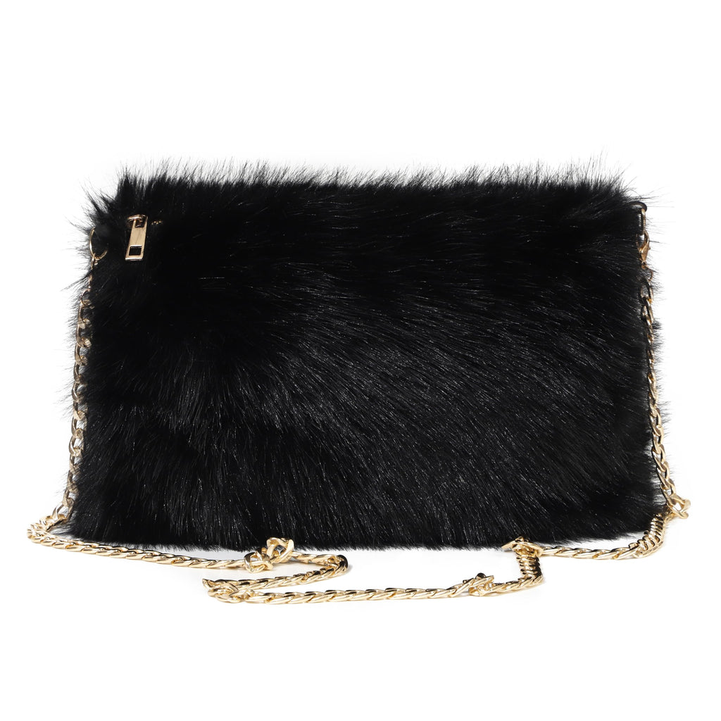 LA CARRIE Faux Fur Crossbody Bags for Women Shoulder Bag Purse Handbags Shoulder Strap(Black)