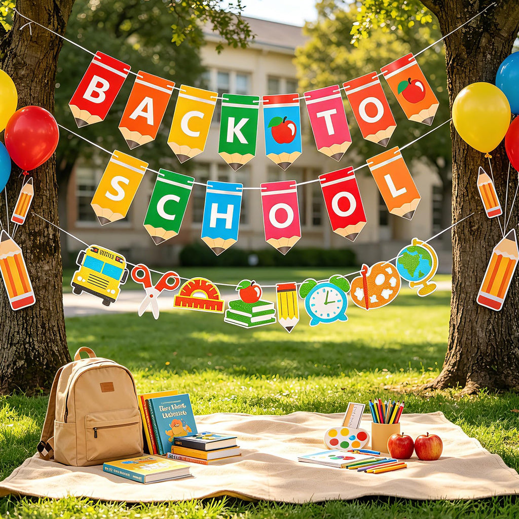 Back to School Decorations Set, First Day of School Banner for Classroom