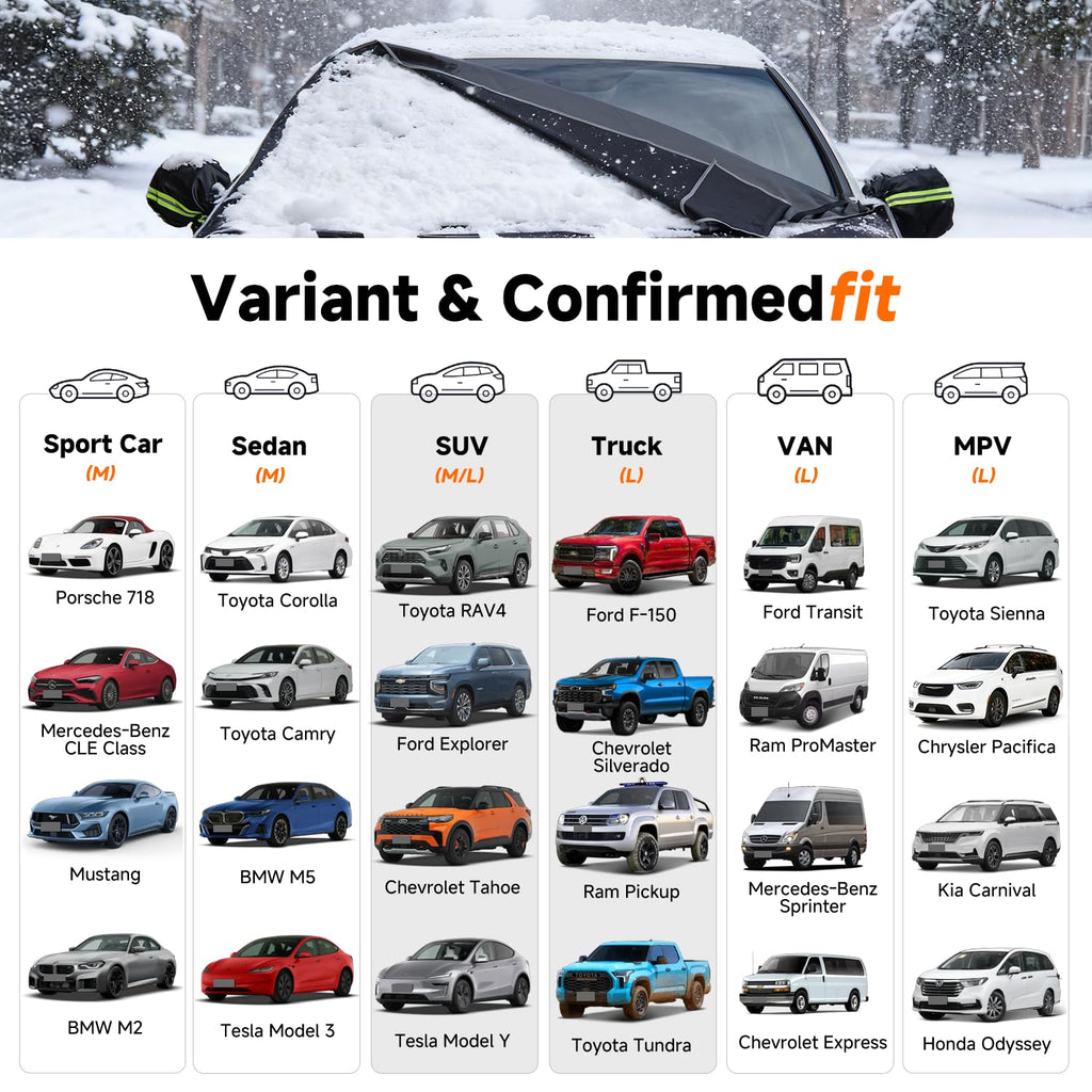 DooGooCoo [Upgraded] 7-Layer Car Windshield Snow Cover, [Efficient Winter Protection] Against Snow, Ice, Frost and Water, [Military-Grade Durable] Universal Fit for Cars, SUVs, and Trucks-Medium