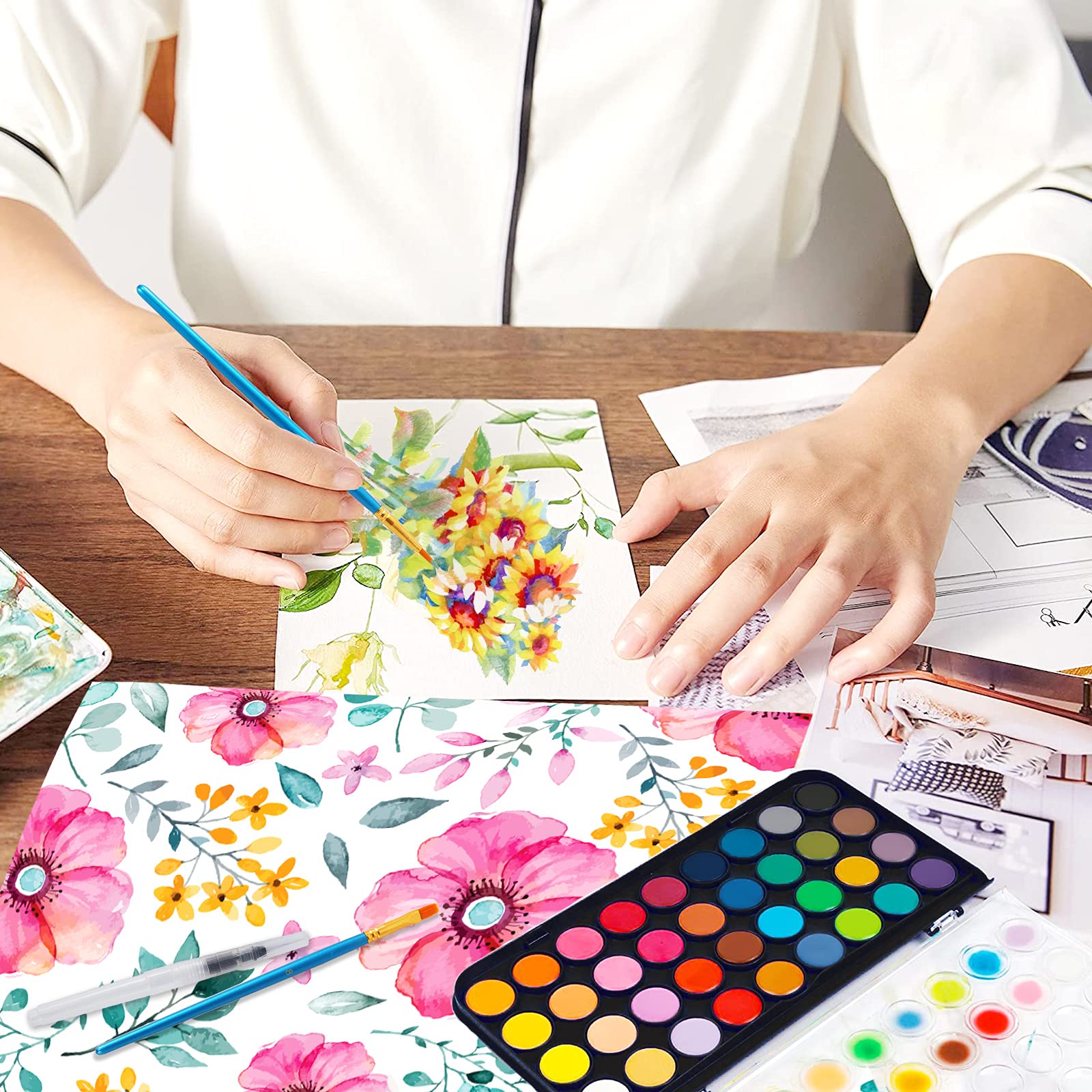 Watercolor Paint, 48 Colors Washable Watercolor Paint Set with a Brush a Refillable Water Brush Pen and Palette, Non-toxic Water Color Paints Sets for Kids Adults Artists Children Students Beginner
