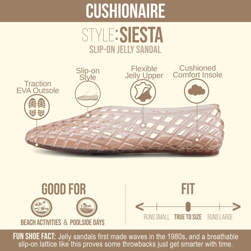 CUSHIONAIRE Siesta Modern Lattice Ballet Flats for Women, Comfortable Slip On Pointed Toe Womens Jelly Shoes, MOCHA 6