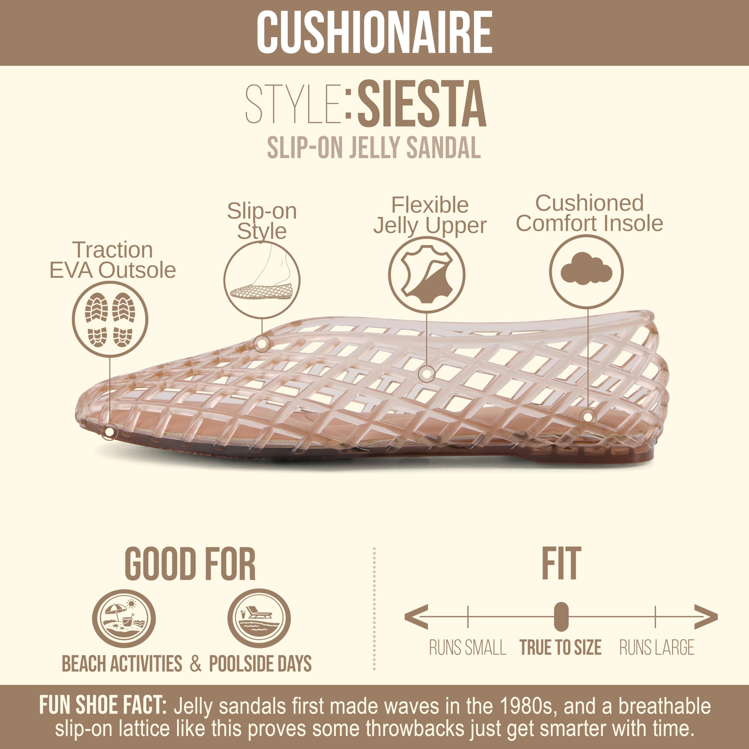 CUSHIONAIRE Siesta Modern Lattice Ballet Flats for Women, Comfortable Slip On Pointed Toe Womens Jelly Shoes, MOCHA 6