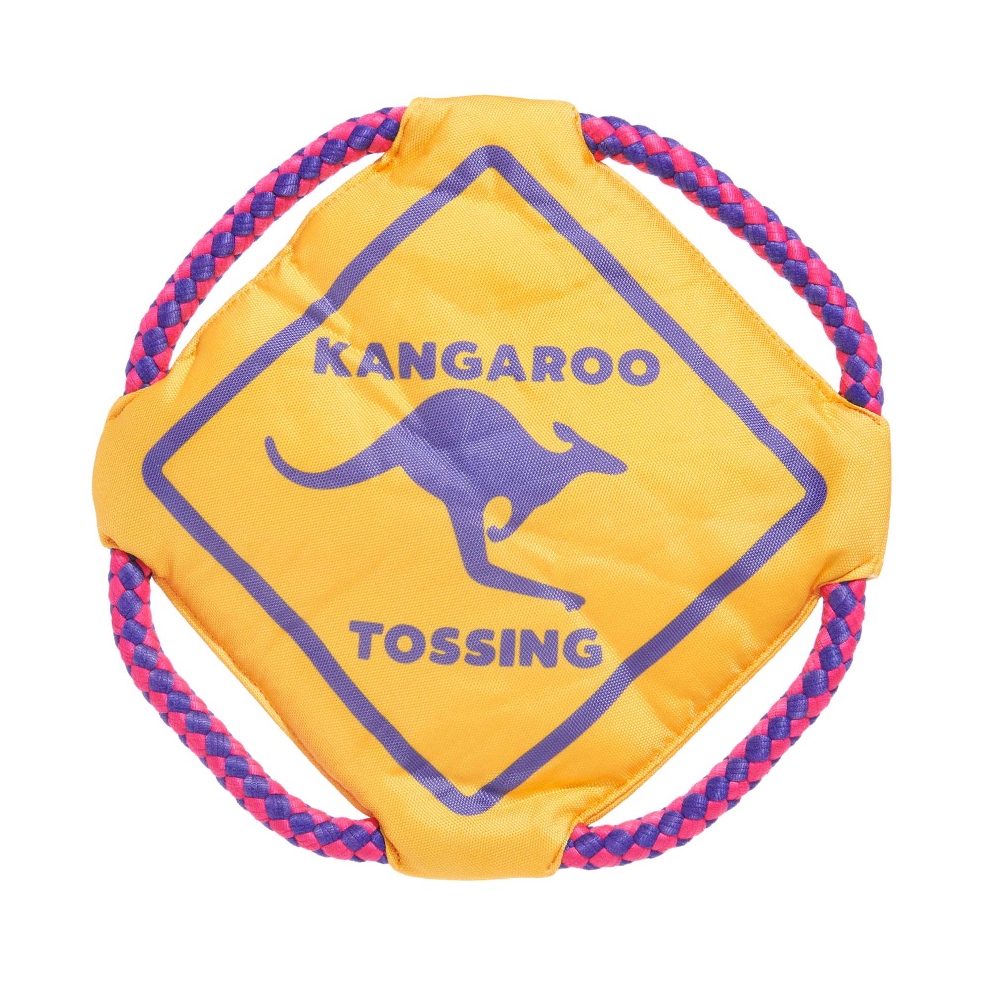 Barkbox Kangaroo Tossing Flying Disc Dog Toy | Fluff-Free Crinkle Disc with T-Shirt Rope Edge | Durable Fetch & Tug Toy for Dogs & Puppies
