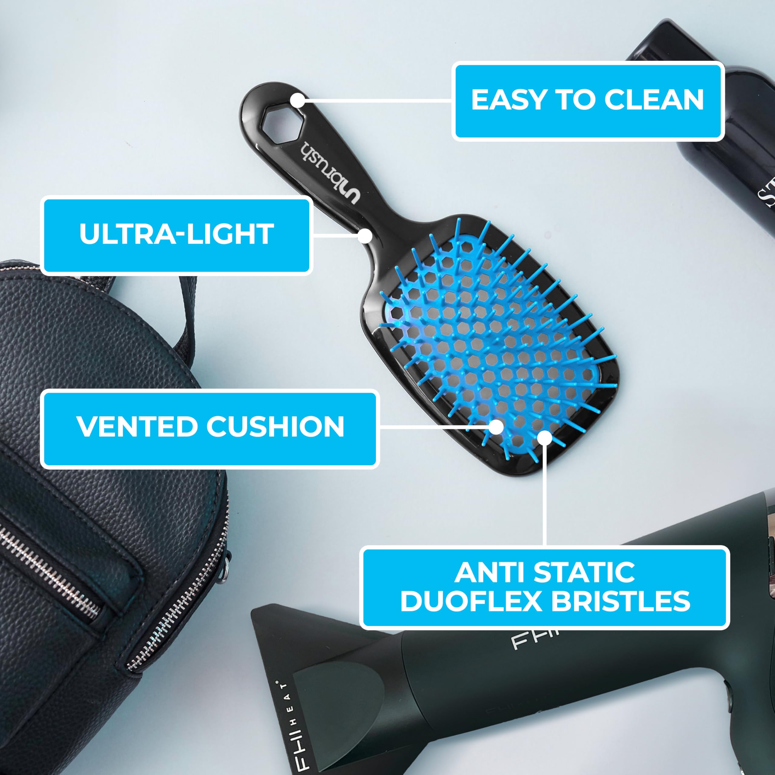 FHI Heat UNbrush Detangling Brush for Pain-Free Brushing on All Wet or Dry Hair Types — Durable DuoFlex Anti-Static Bristles, Lightweight Handle, Vented Hair Brush, Ocean