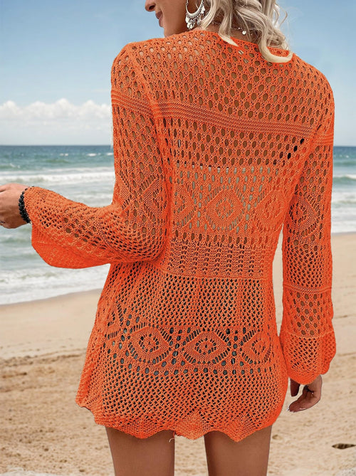 AI'MAGE Womens Kimono Beach Cover Up Crochet Swimsuit Coverups Summer Loose Knit Cardigans Causal Blouse Tops Swimwear Orange