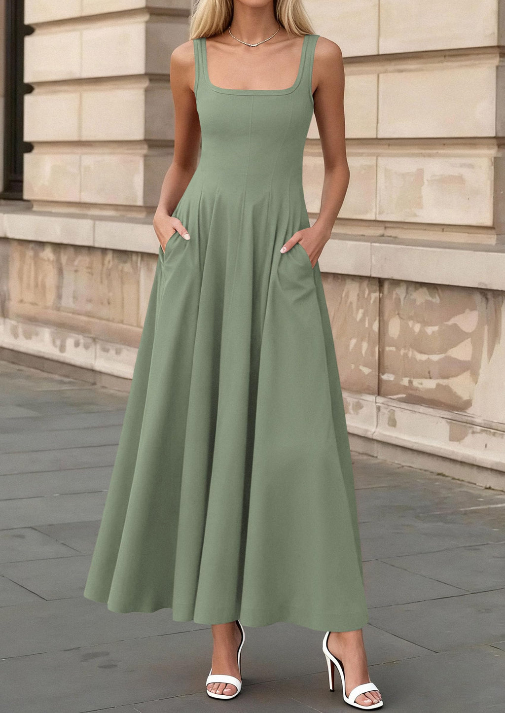 PRETTYGARDEN Cocktail Dresses for Women Formal 2026 Summer Sleeveless A Line Long Flowy Spring Wedding Guest Party Midi Dress (Sage Green,Small)
