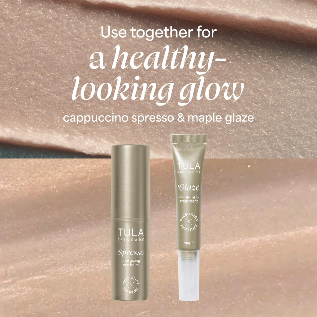 TULA Skin Care Glaze Plumping Lip Treatment, Shade Maple - Hydrating & Glossy Lip Balm with Hyaluronic Acid & Peptides, 0.28 oz.