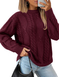 YUCOLEN Women's Sweaters Oversized Cable Knit Sweater Long Sleeve Crewneck 2026 Trendy Winter Pullover Tops, WineRed M