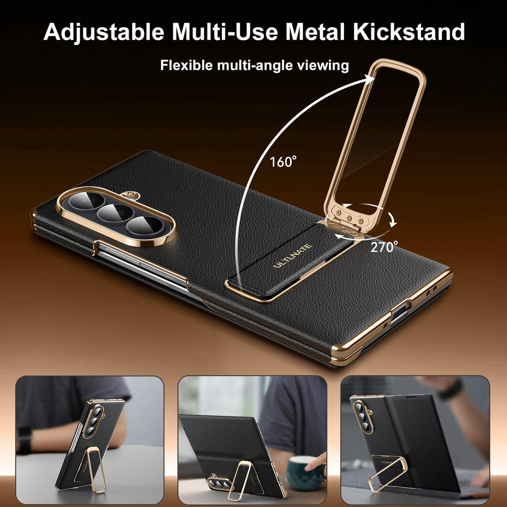 zifiuzem Magnetic Leather Flip Case for Samsung Galaxy Z Fold 8 Ultra with Rotating Stand & Wrist Strap - Full Coverage Shockproof Phone Cover 5G, Black