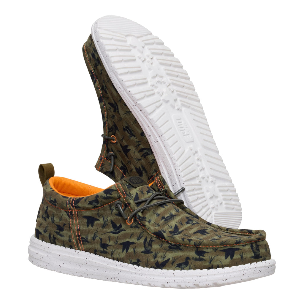 HEYDUDE Wally Funk Duck Print Dark Olive/Multi 11, Mens Shoes, Slip-on Loafers, Comfortable & Light-Weight